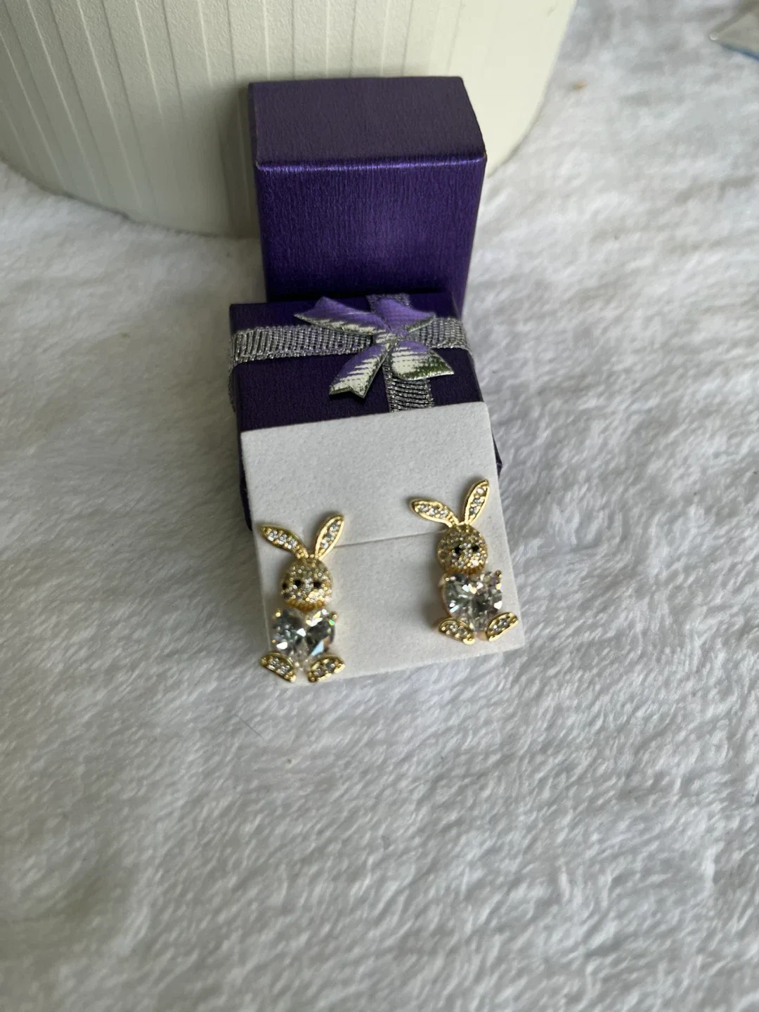 Gold Bunny Stud Earrings with Clear Stones - photo 2