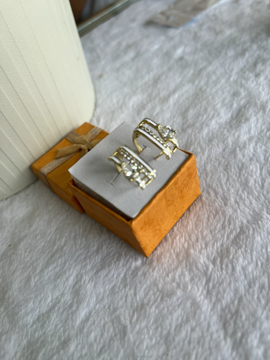 Gold Tone Earrings with White Enamel Accents - photo 2