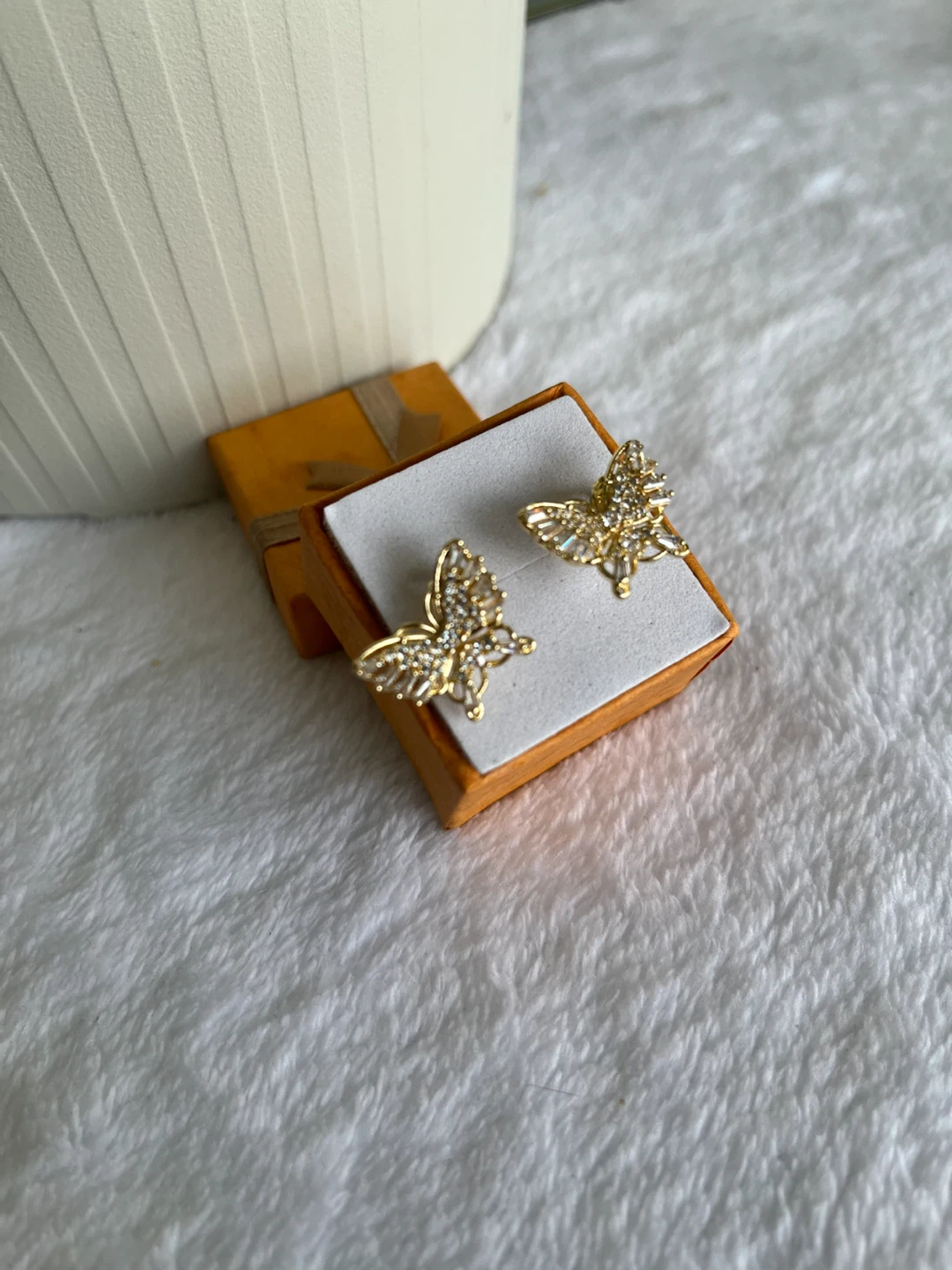 Gold Butterfly Earrings with Crystals