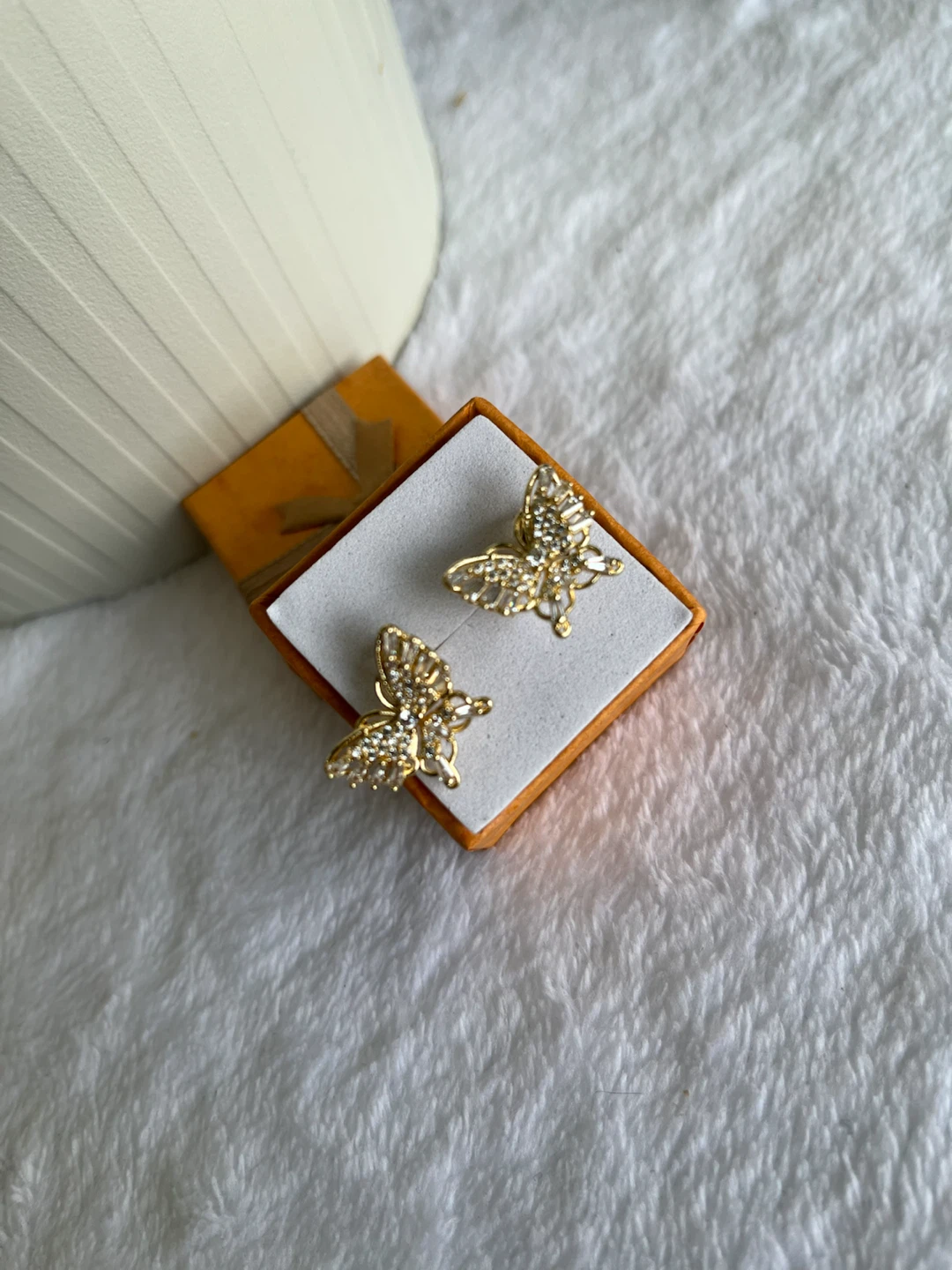Gold Butterfly Earrings with Crystals - photo 2