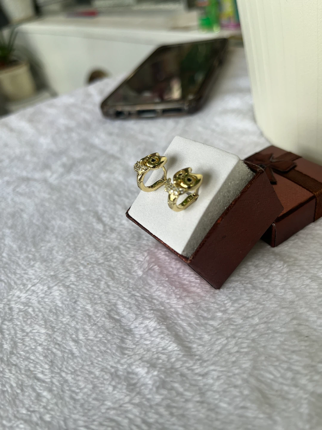 Gold Owl Earrings with Rhinestones - photo 2