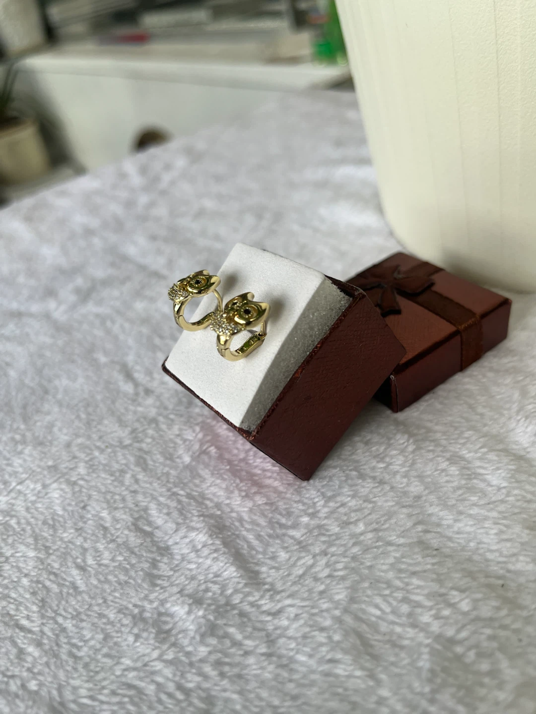 Gold Owl Earrings with Rhinestones - photo 3