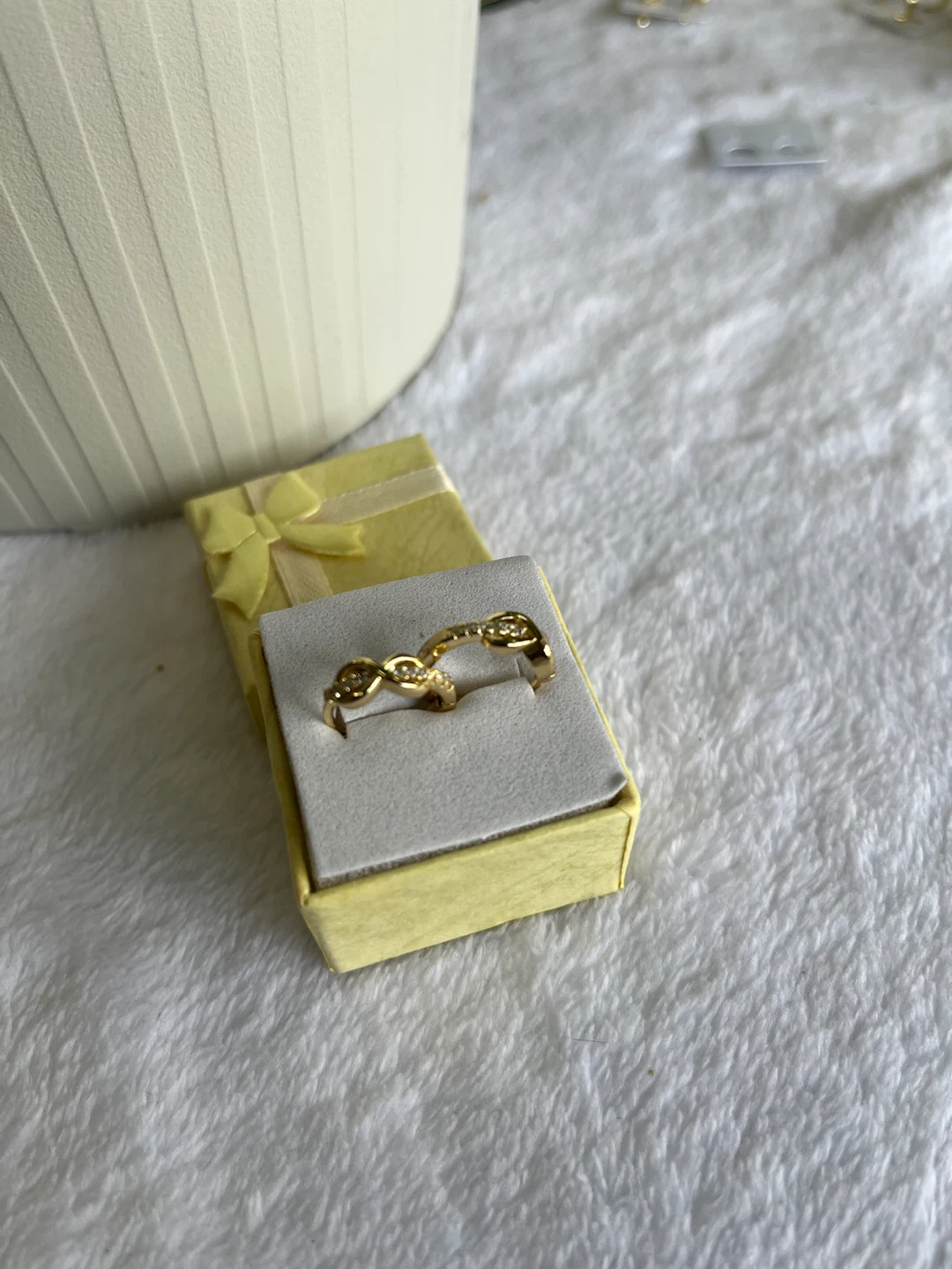 Gold Tone Infinity Ring with Rhinestones
