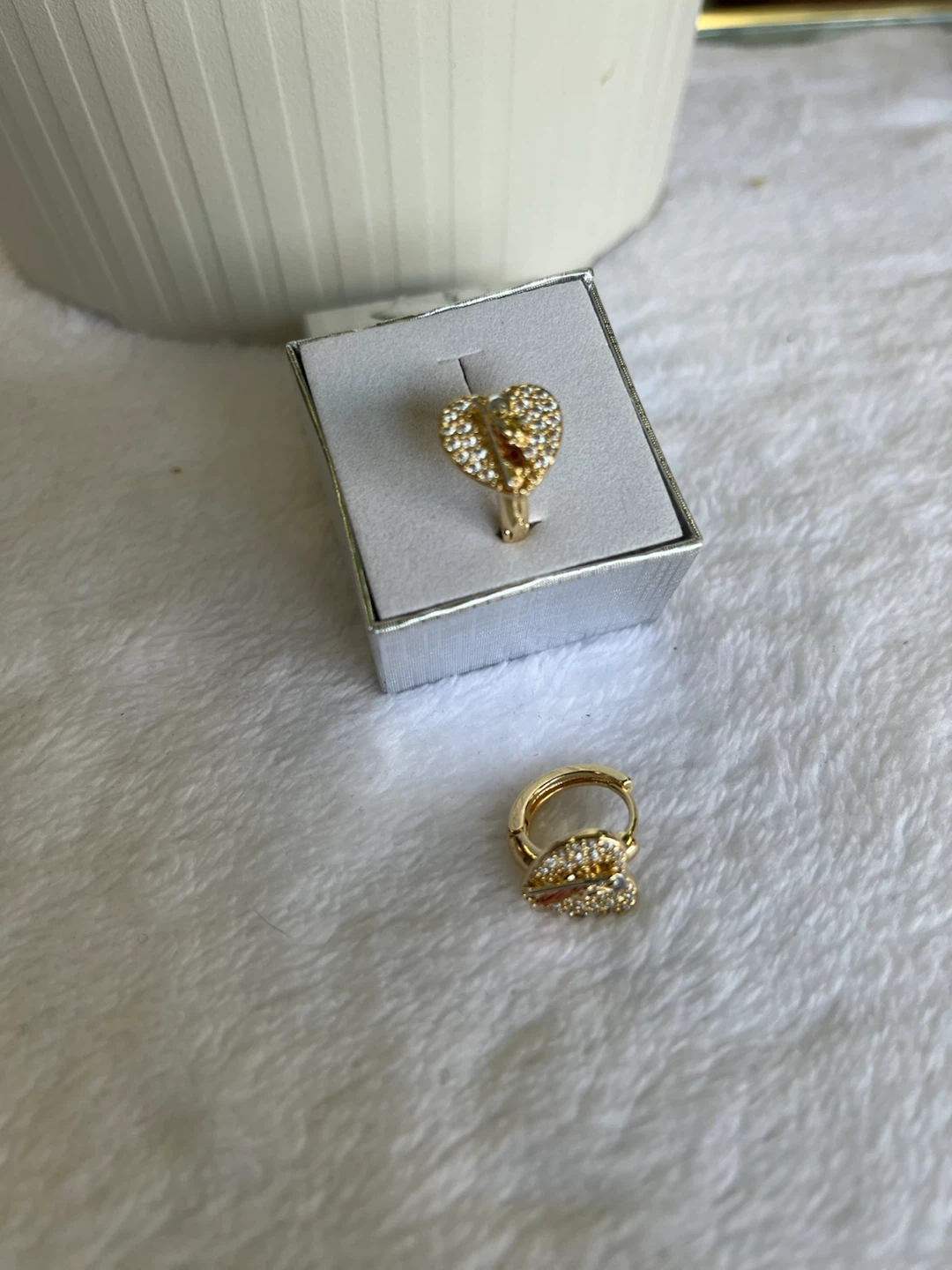 Gold Tone Heart Hoop Earrings with Crystals - photo 2