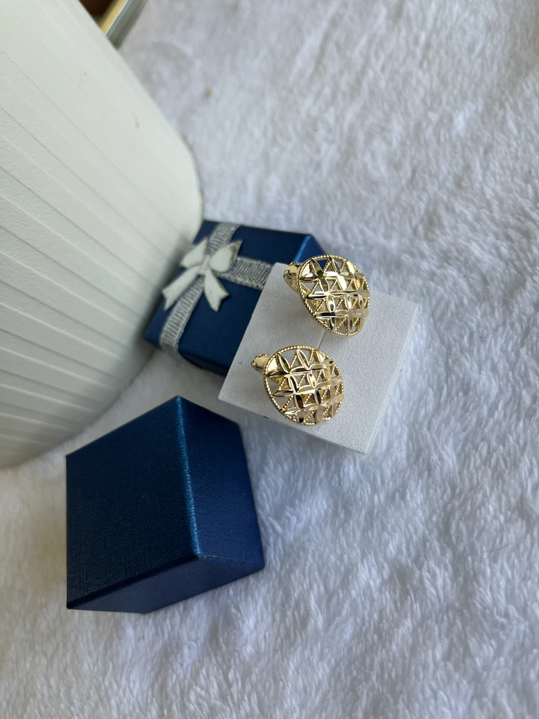 Gold Tone Oval Textured Earrings