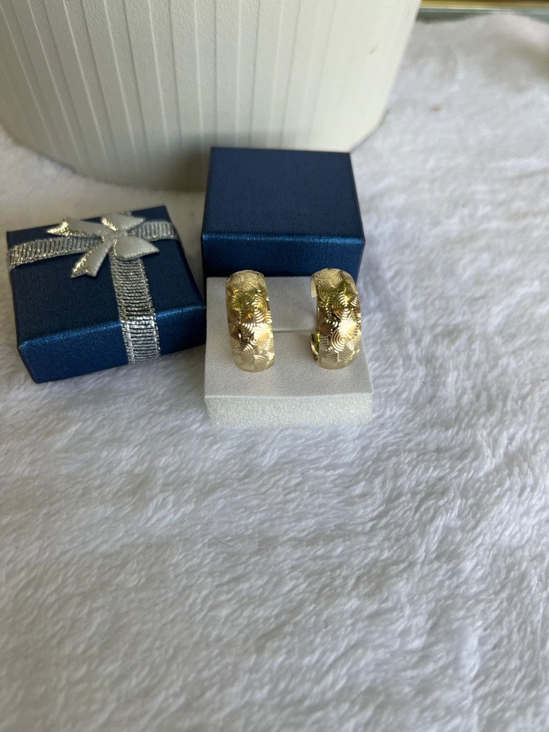 Gold Tone Hoop Earrings with Textured Design
