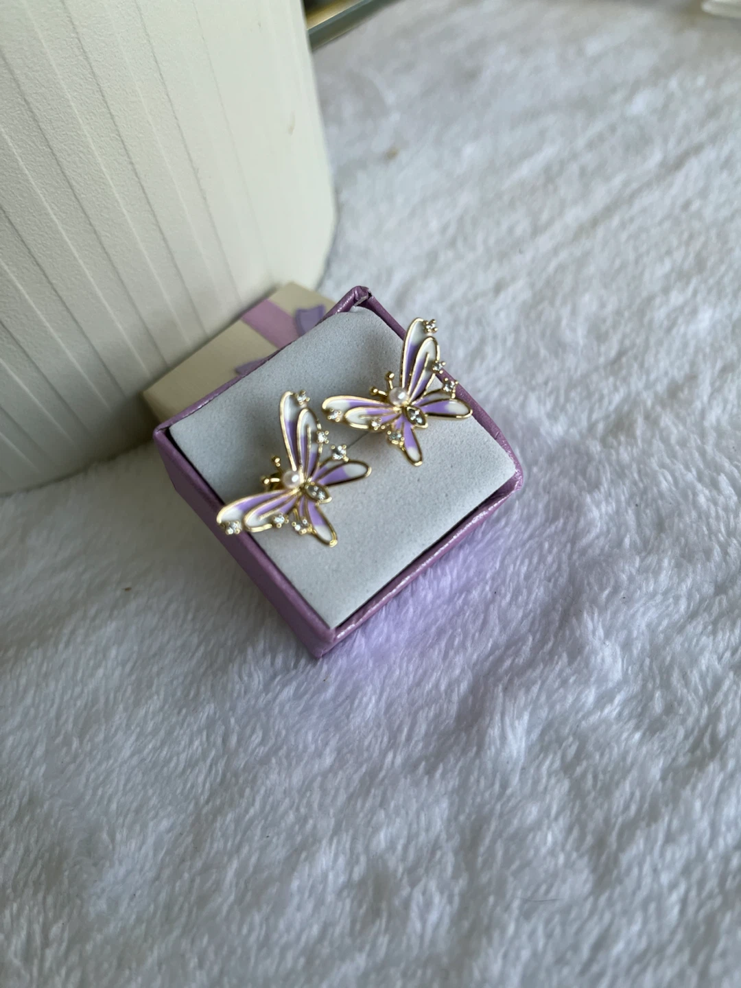 Purple Butterfly Earrings with Rhinestones - photo 2