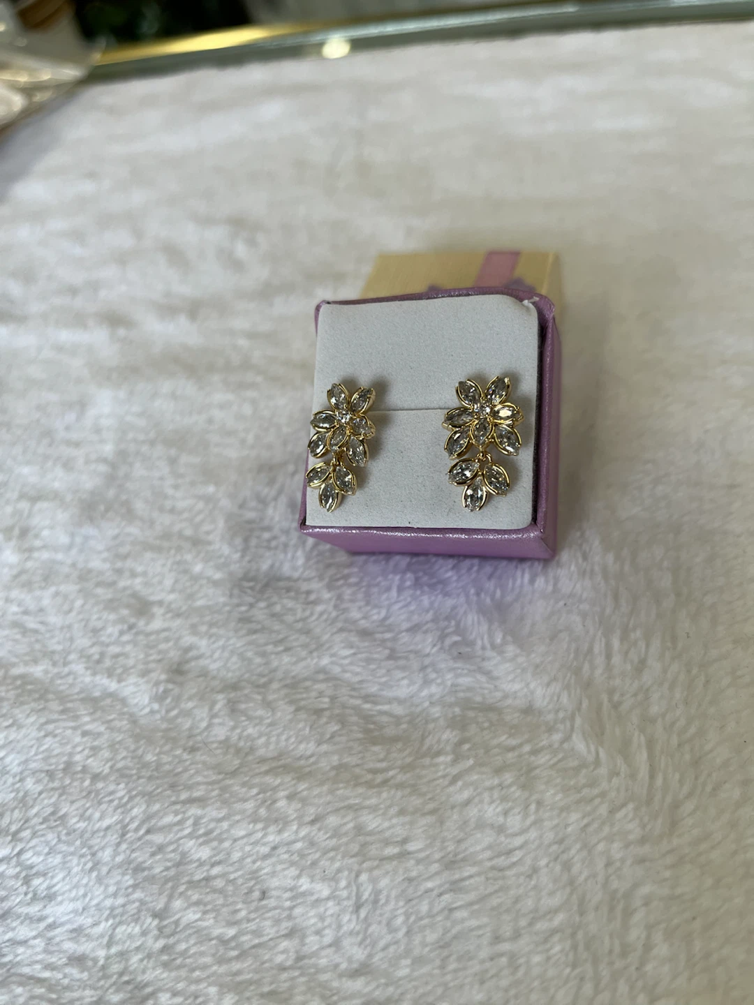 Gold Flower Cluster Earrings with Crystals