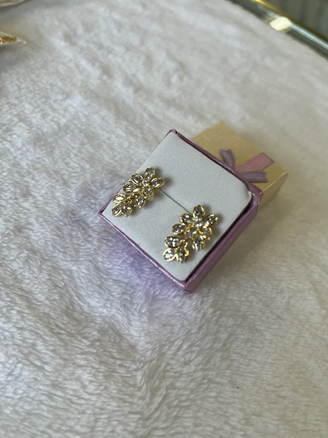 Gold Flower Cluster Earrings with Crystals - photo 2