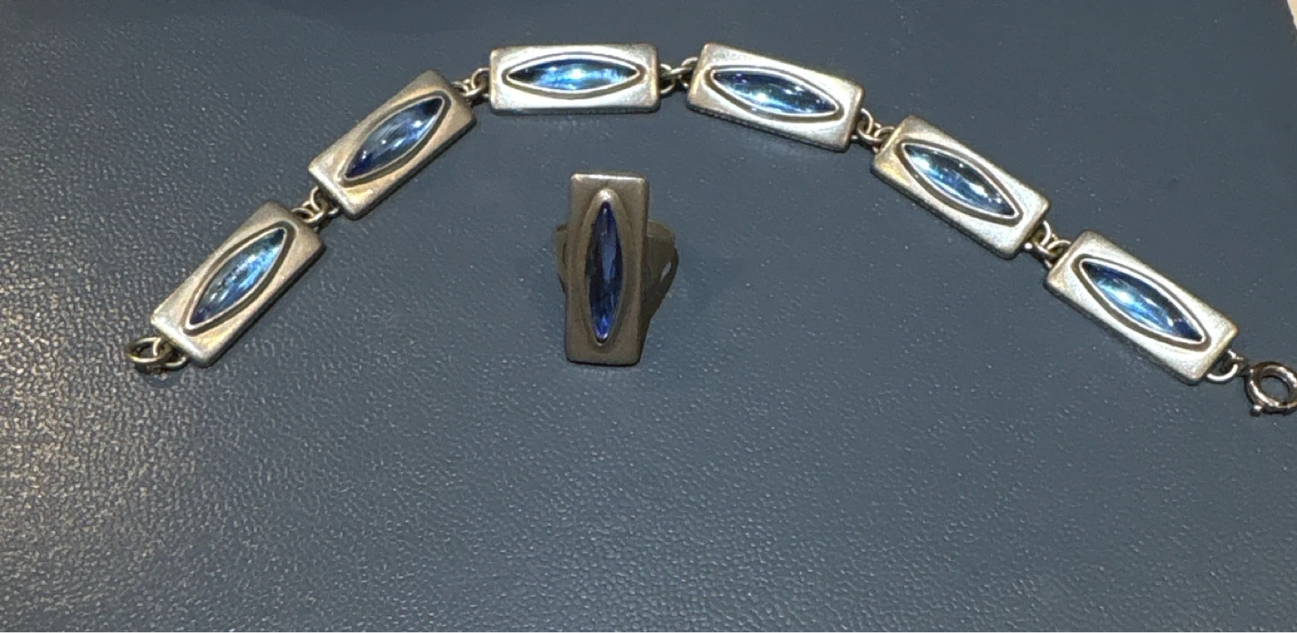 Jorgen Jensen Pewter Bracelet and Ring Set with Blue Stones - photo 2