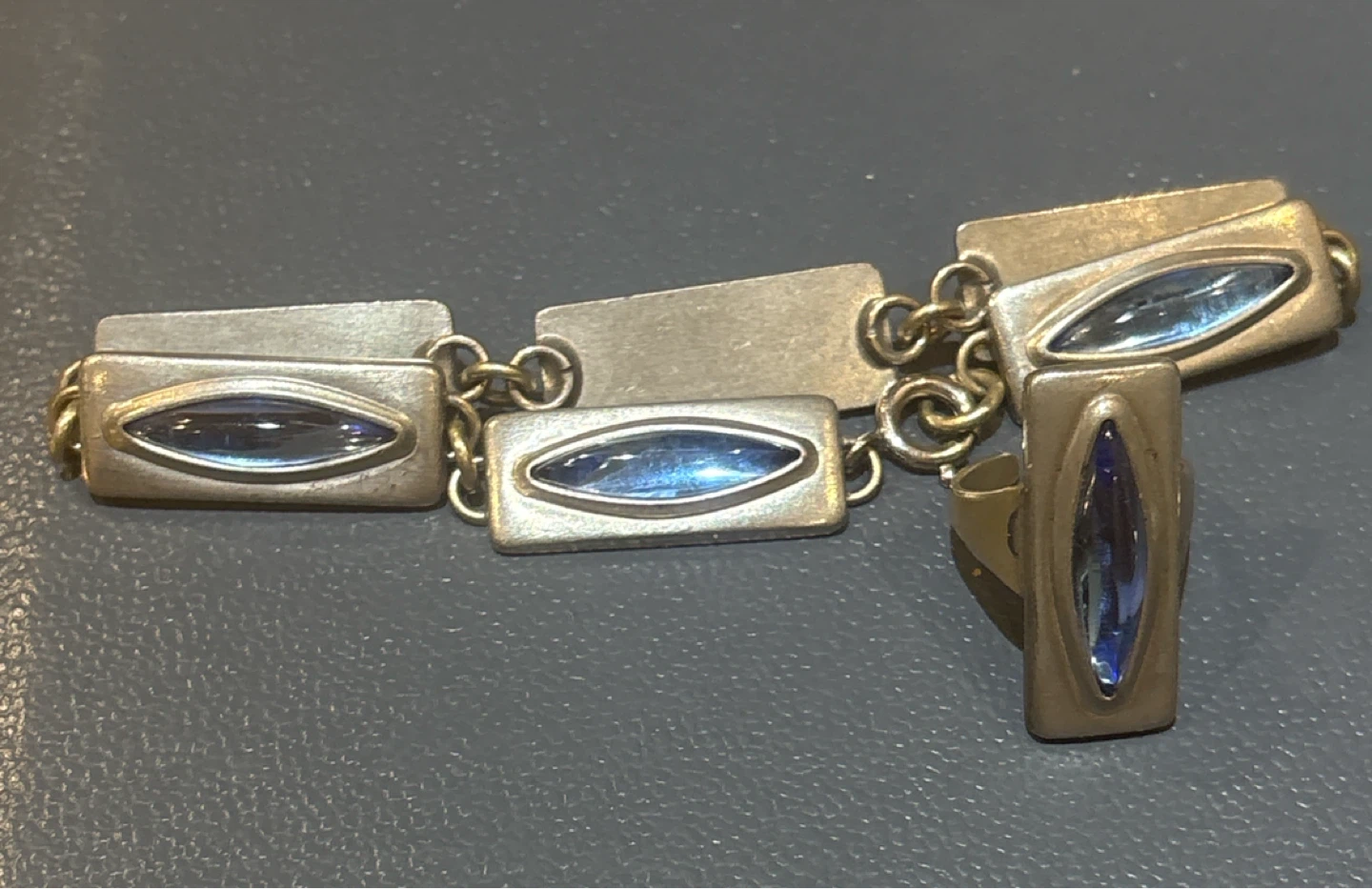 Jorgen Jensen Pewter Bracelet and Ring Set with Blue Stones