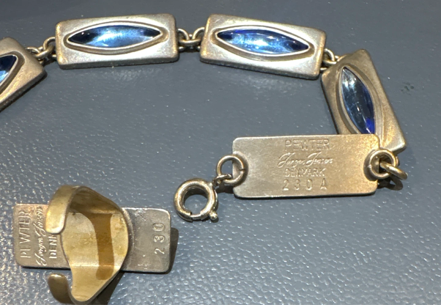 Jorgen Jensen Pewter Bracelet and Ring Set with Blue Stones - photo 4