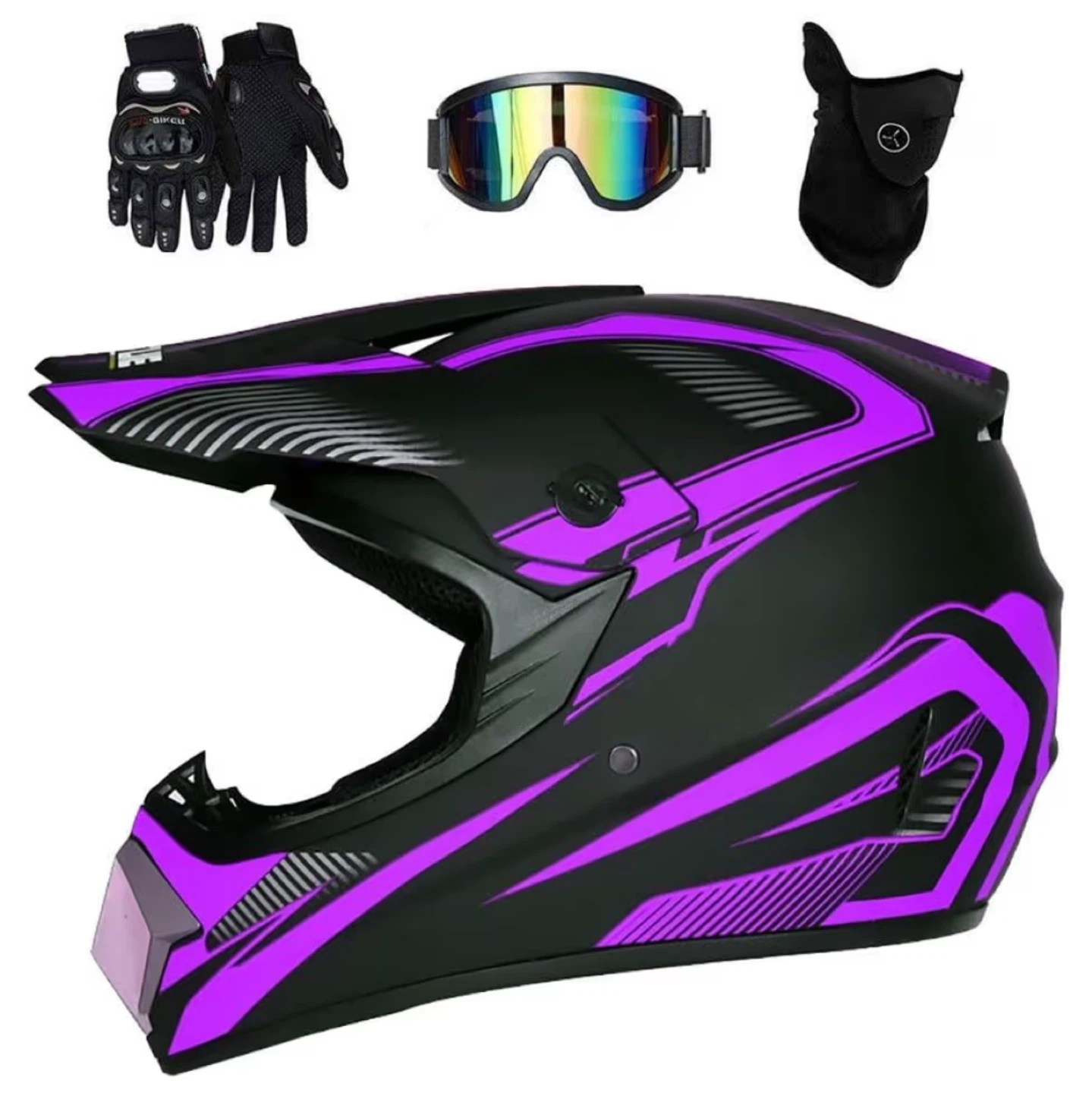 Youth Dirt Bike Helmet with Goggles and Gloves - Black/Purple - photo 2