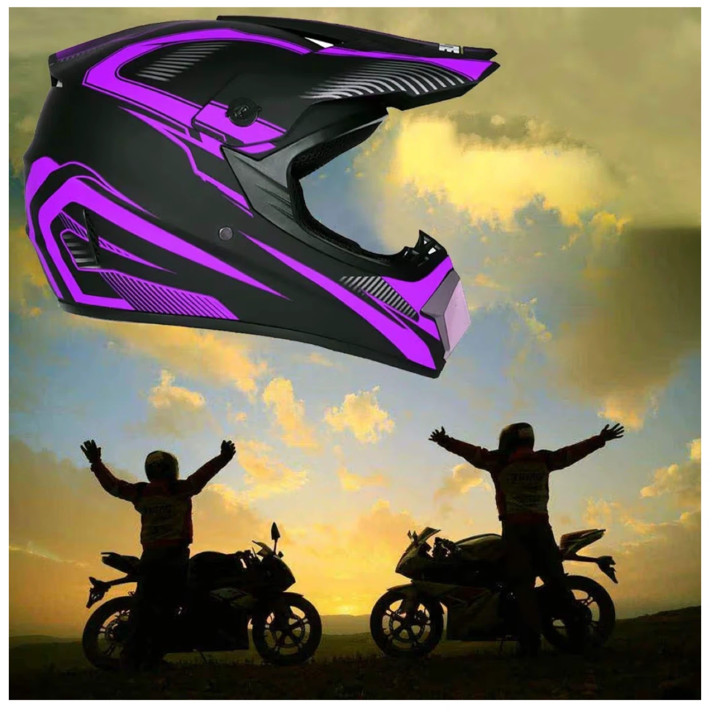 Youth Dirt Bike Helmet with Goggles and Gloves - Black/Purple - photo 3