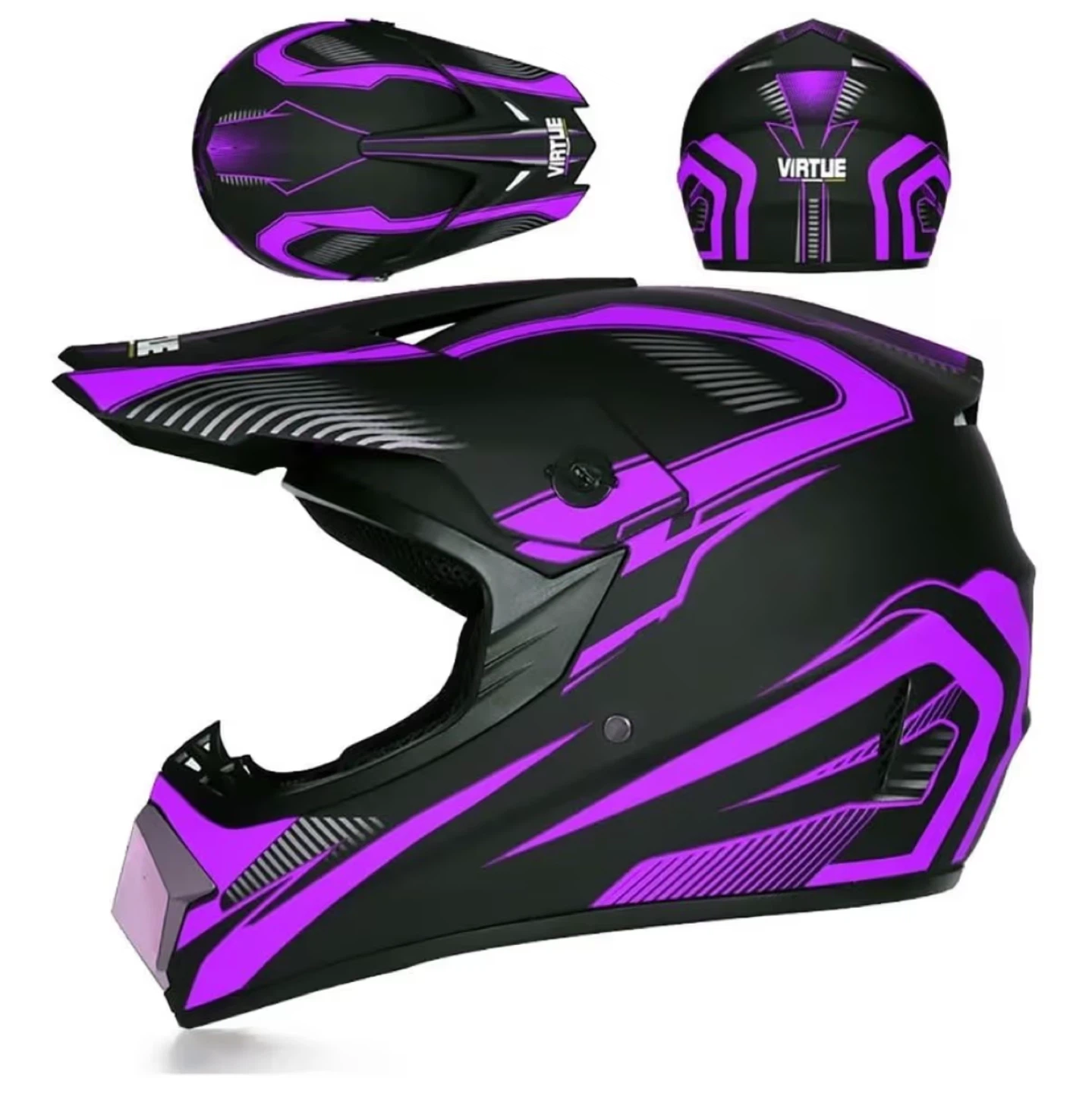 Youth Dirt Bike Helmet with Goggles and Gloves - Black/Purple - photo 4