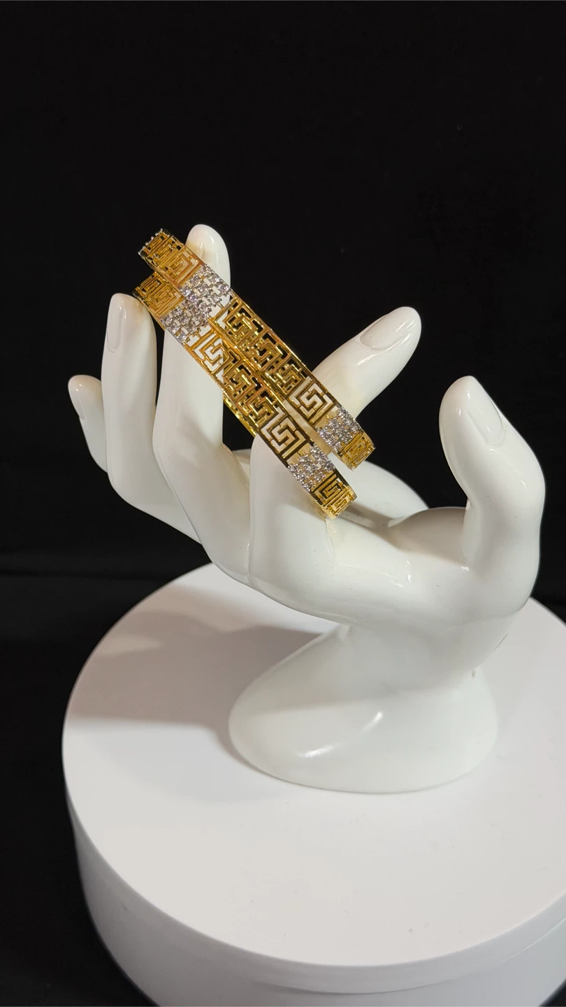 Gold Tone Bangles with Rhinestones