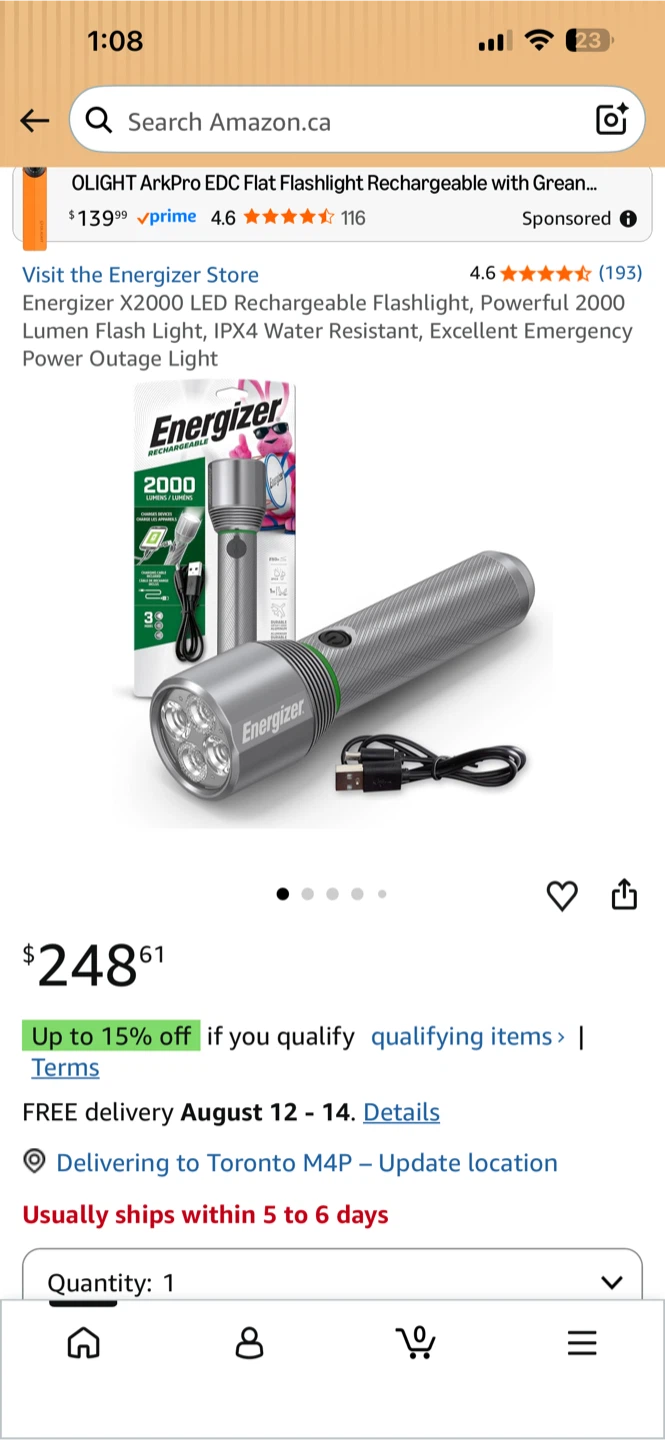 Energizer X2000 Rechargeable LED Flashlight – 2000 Lumens