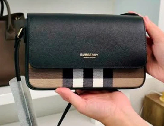 Burberry Black Leather & Plaid Crossbody Bag