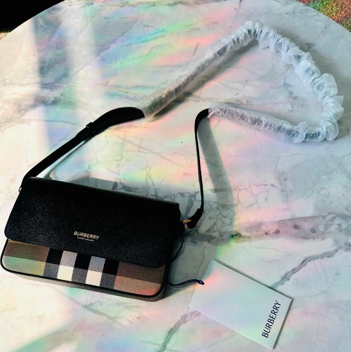 Burberry Black Leather & Plaid Crossbody Bag - photo 3
