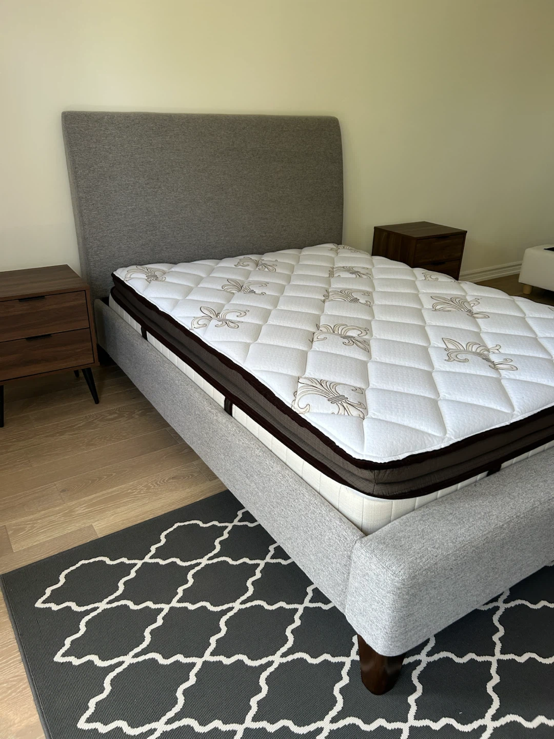 Queen size Grey Fabric Bed Frame with Mattress - photo 3
