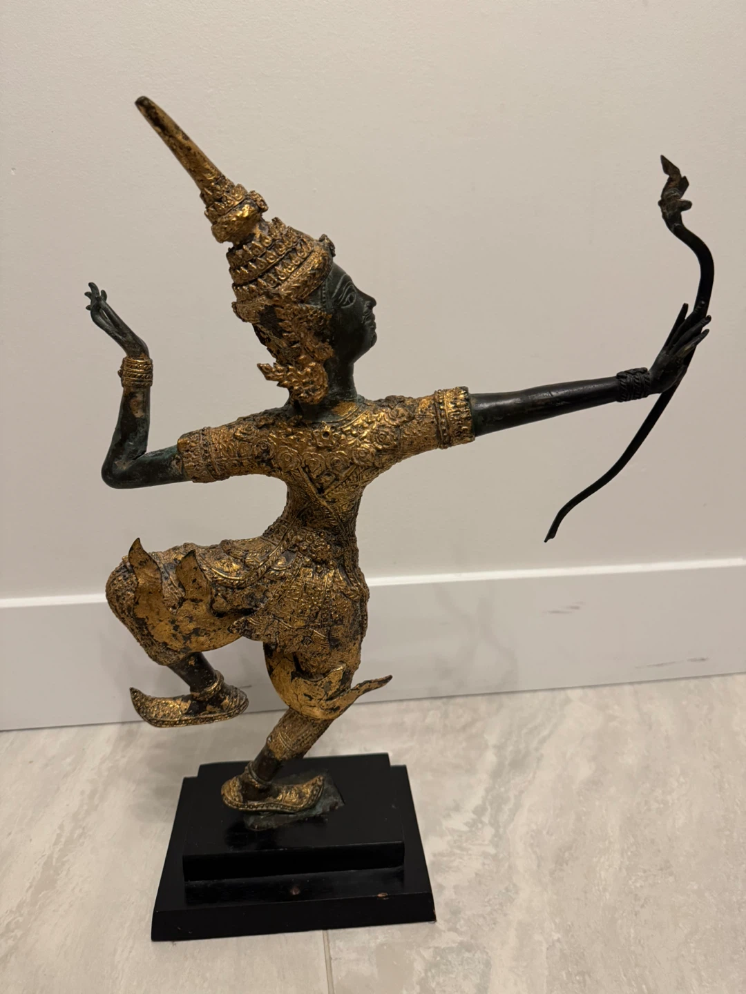 ANTIQUE THAI GILT BRONZE PRINCE RAMA DANCING WITH BOW - photo 2