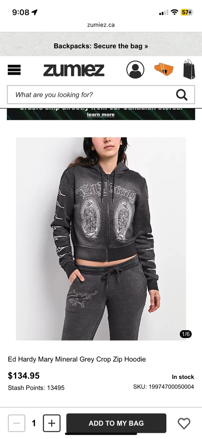 Ed Hardy Mary Mineral Grey Zip Hoodie - photo 4
