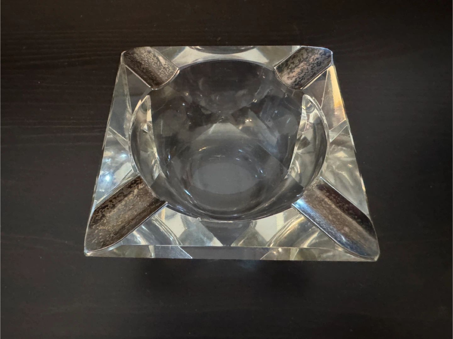 Vintage Crystal Ashtray with Sterling Silver Accents