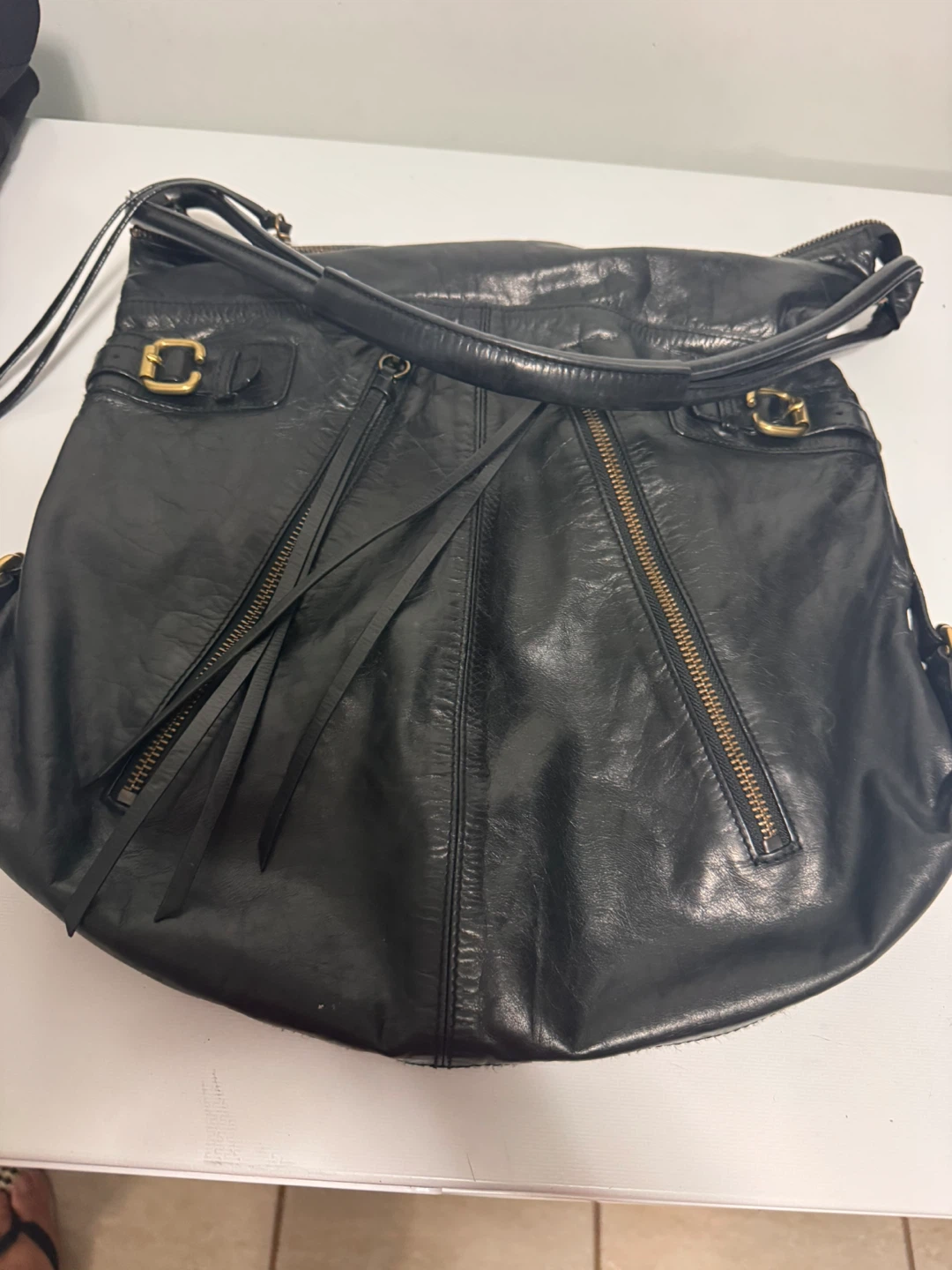 Club Monaco Black Leather Hobo Handbag