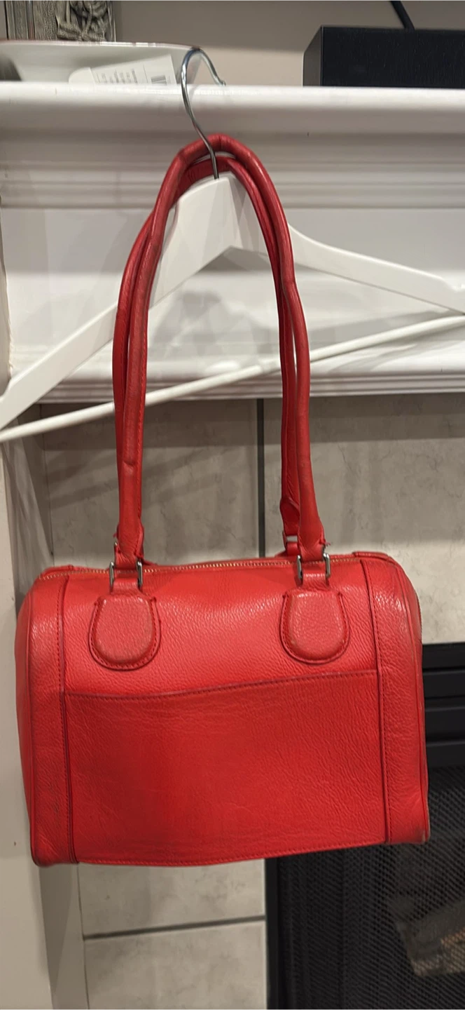 Red Leather Satchel Handbag