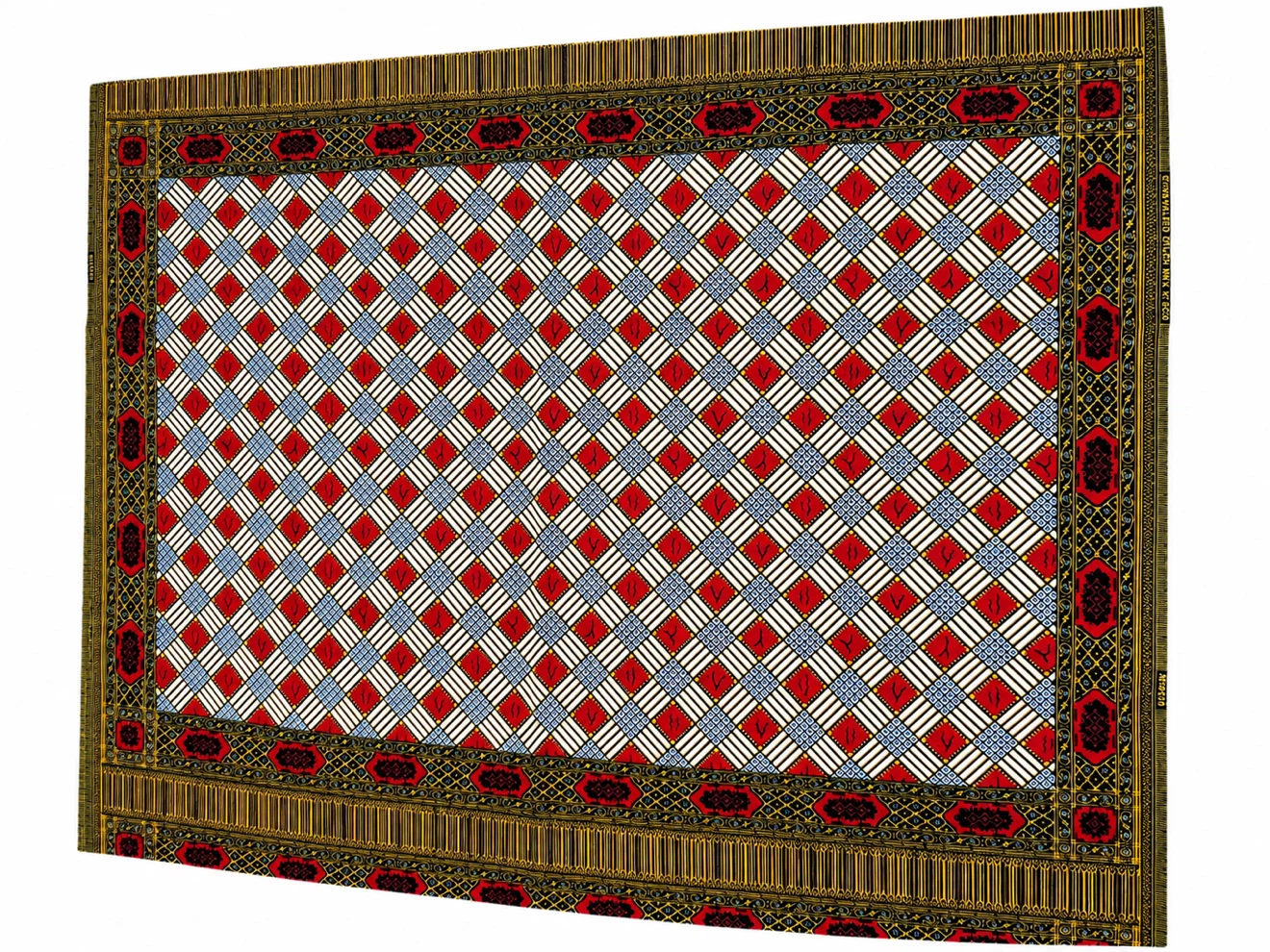 African Wax Print Fabric Red Blue Diamond Pattern