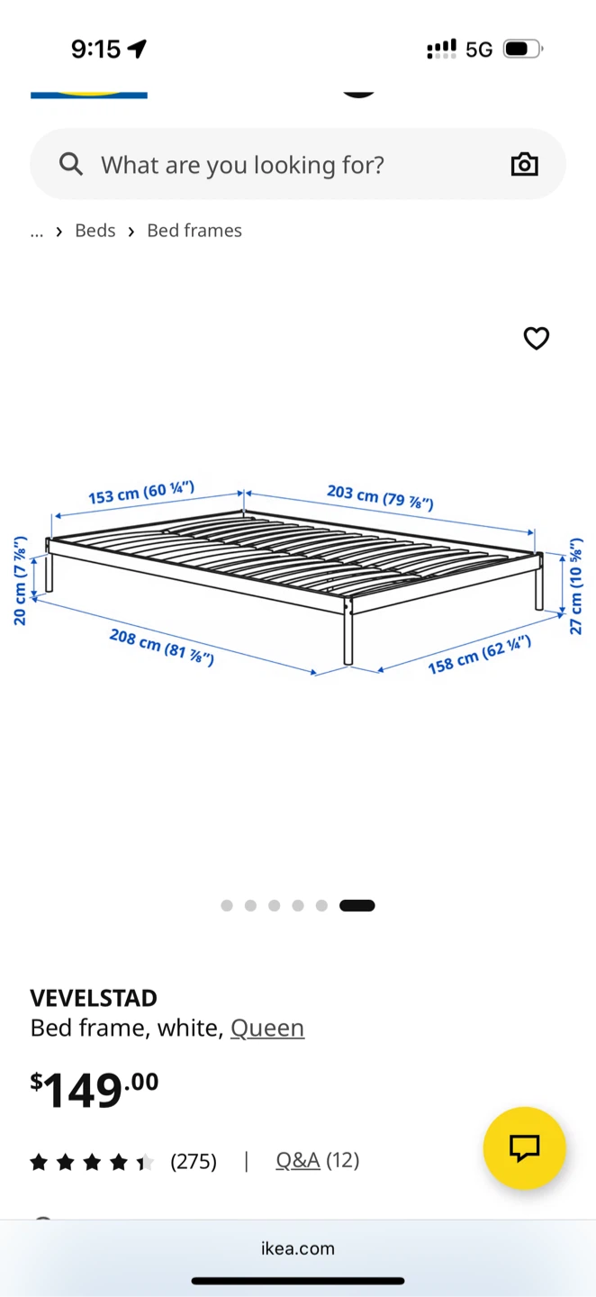 IKEA VEVELSTAD Queen Bed Frame, White - photo 3