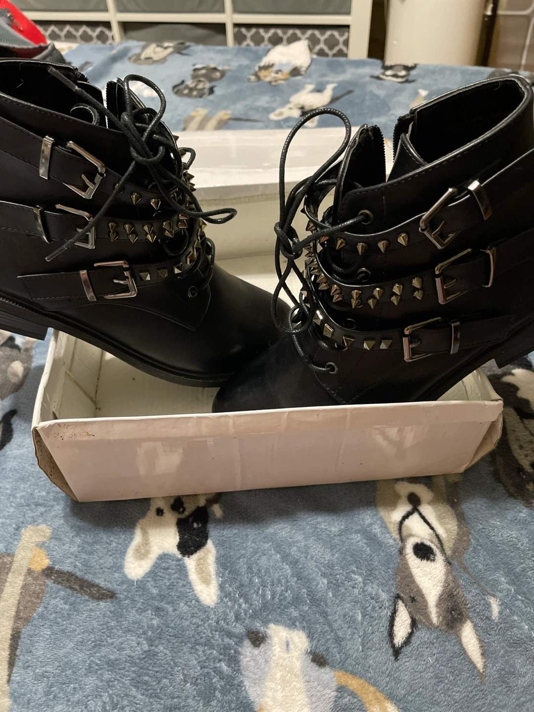 Black Studded Buckle Combat Boots - photo 2