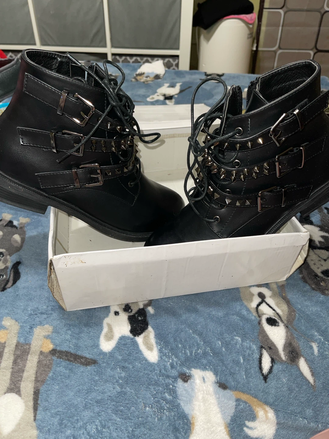 Black Studded Buckle Combat Boots - photo 3