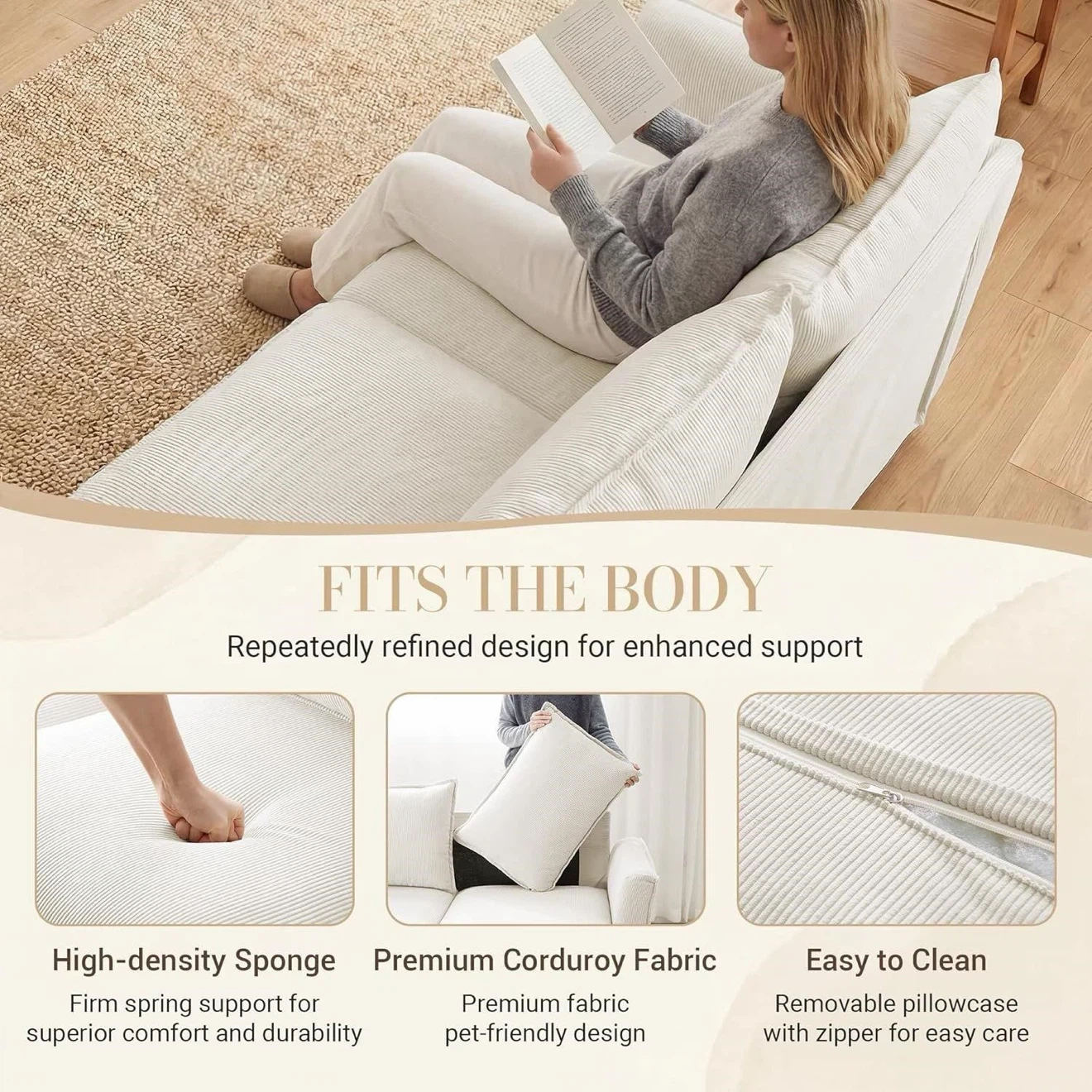 Cream Corduroy Sofa - photo 2