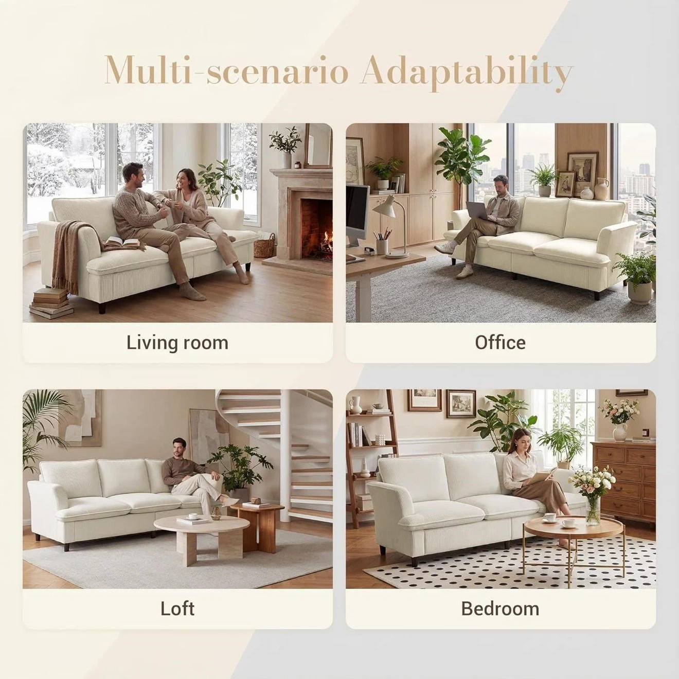 Cream Corduroy Sofa - photo 3
