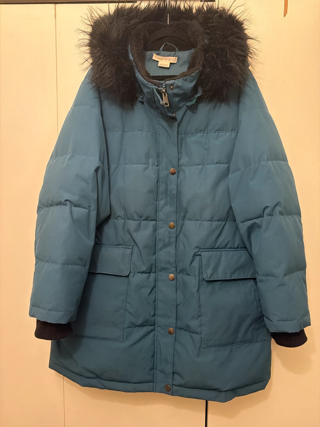 3x Teal Puffer Winter Coat with removable Faux Fur Hood