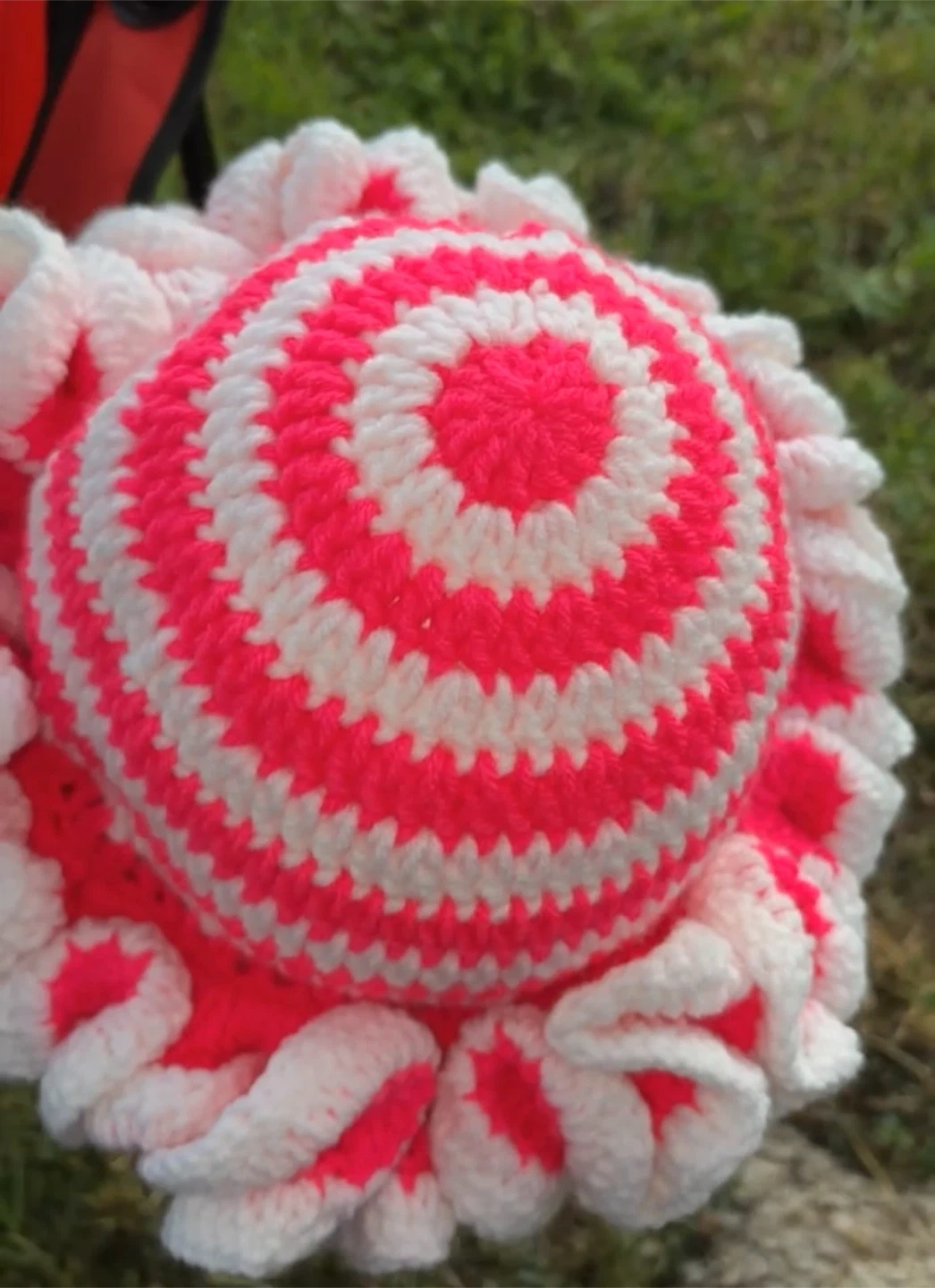 Crocheted Wig Hat with Pink and White Ruffles - photo 2