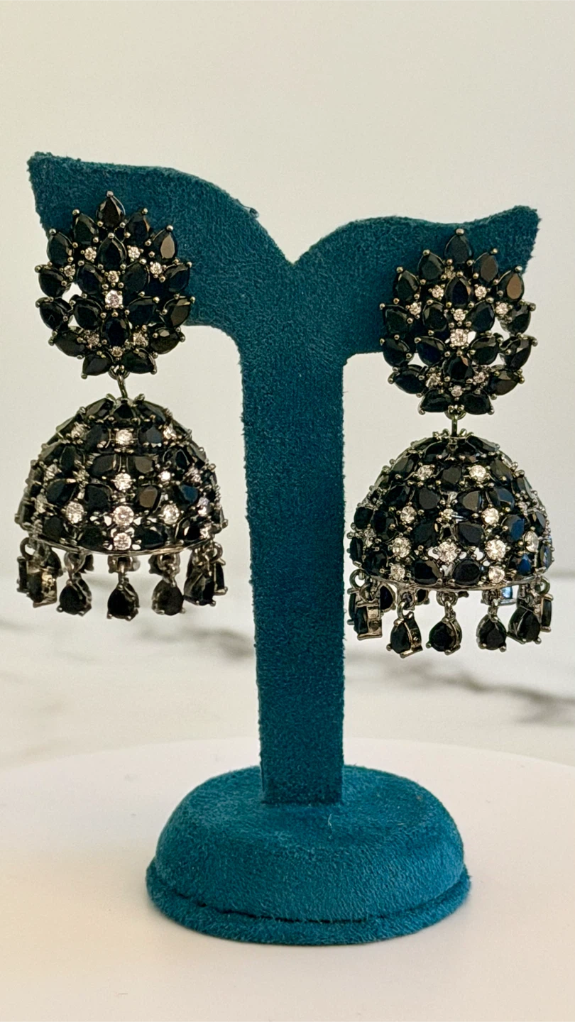 Black tourmaline stone jhumki