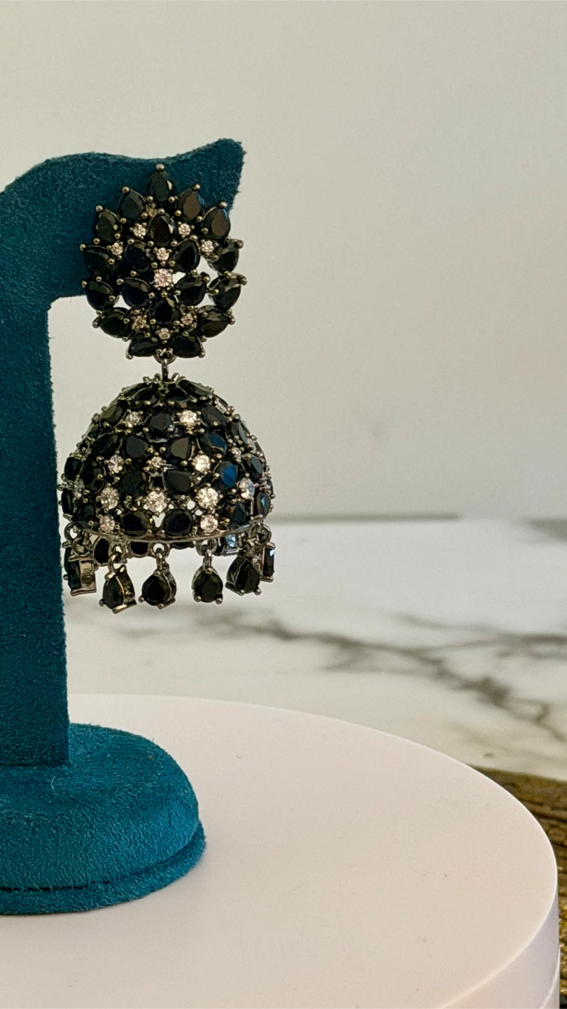 Black tourmaline stone jhumki - photo 2