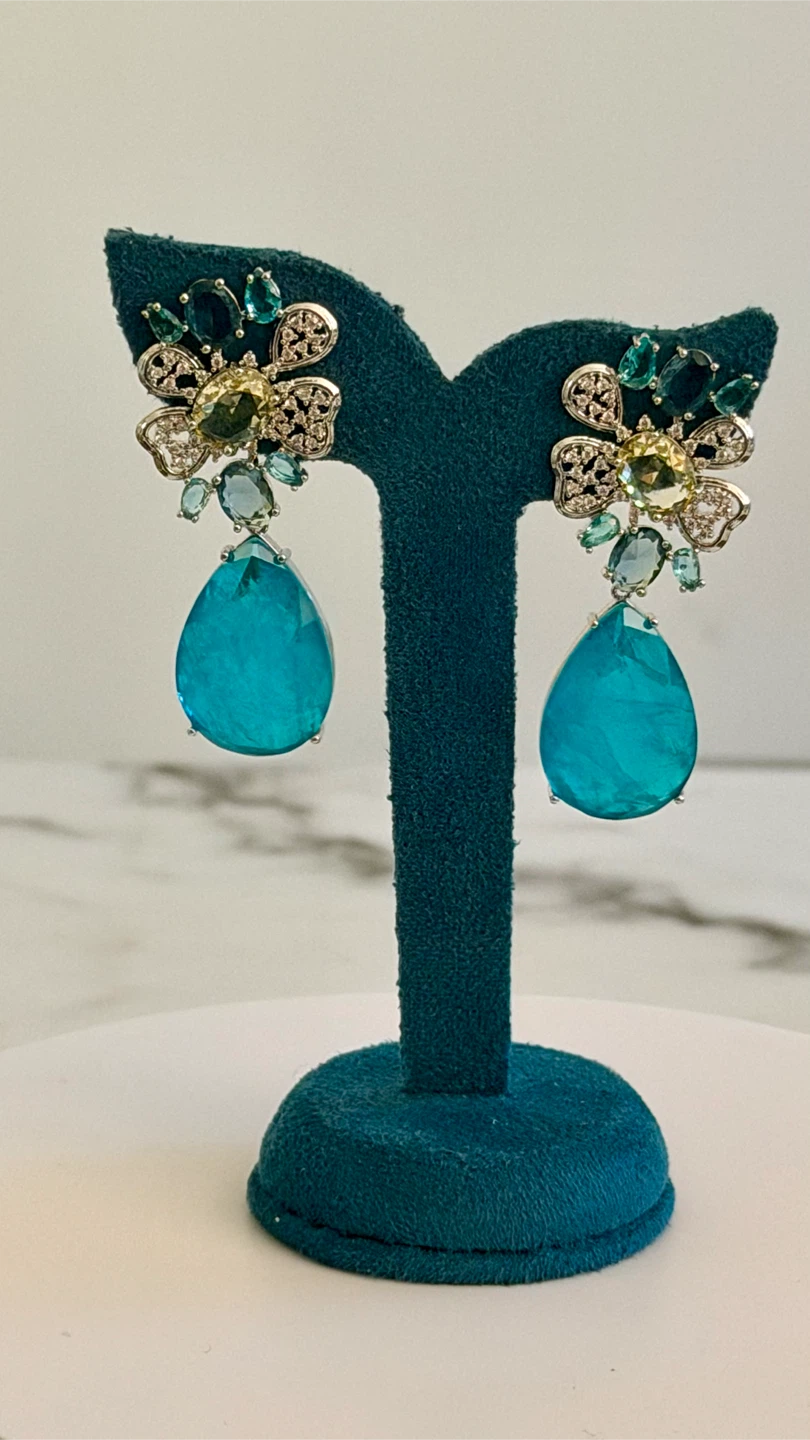 Teardrop Gemstone Flower Earrings