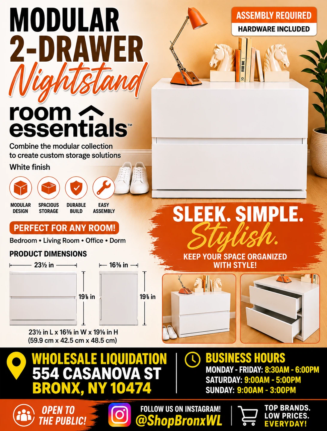Room Essentials 2-Drawer Nightstand - White