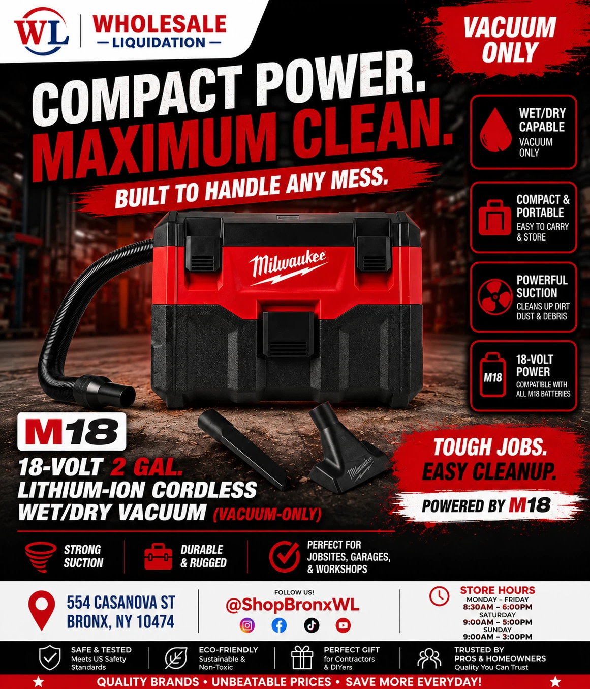 Milwaukee M18 18-Volt 2 Gal. Cordless Wet/Dry Vacuum
