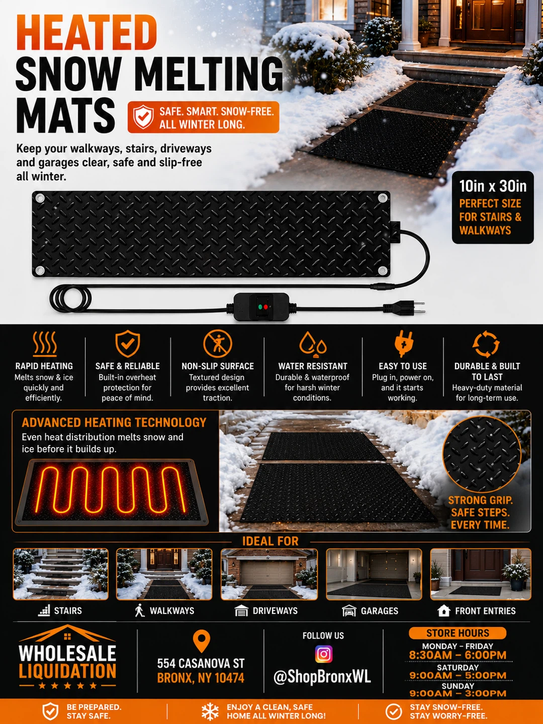 Heated Snow Melting Mat - 10in x 30in
