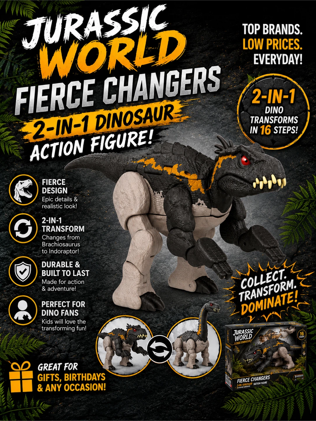 Jurassic World Fierce Changers 2-in-1 Dinosaur Action Figure