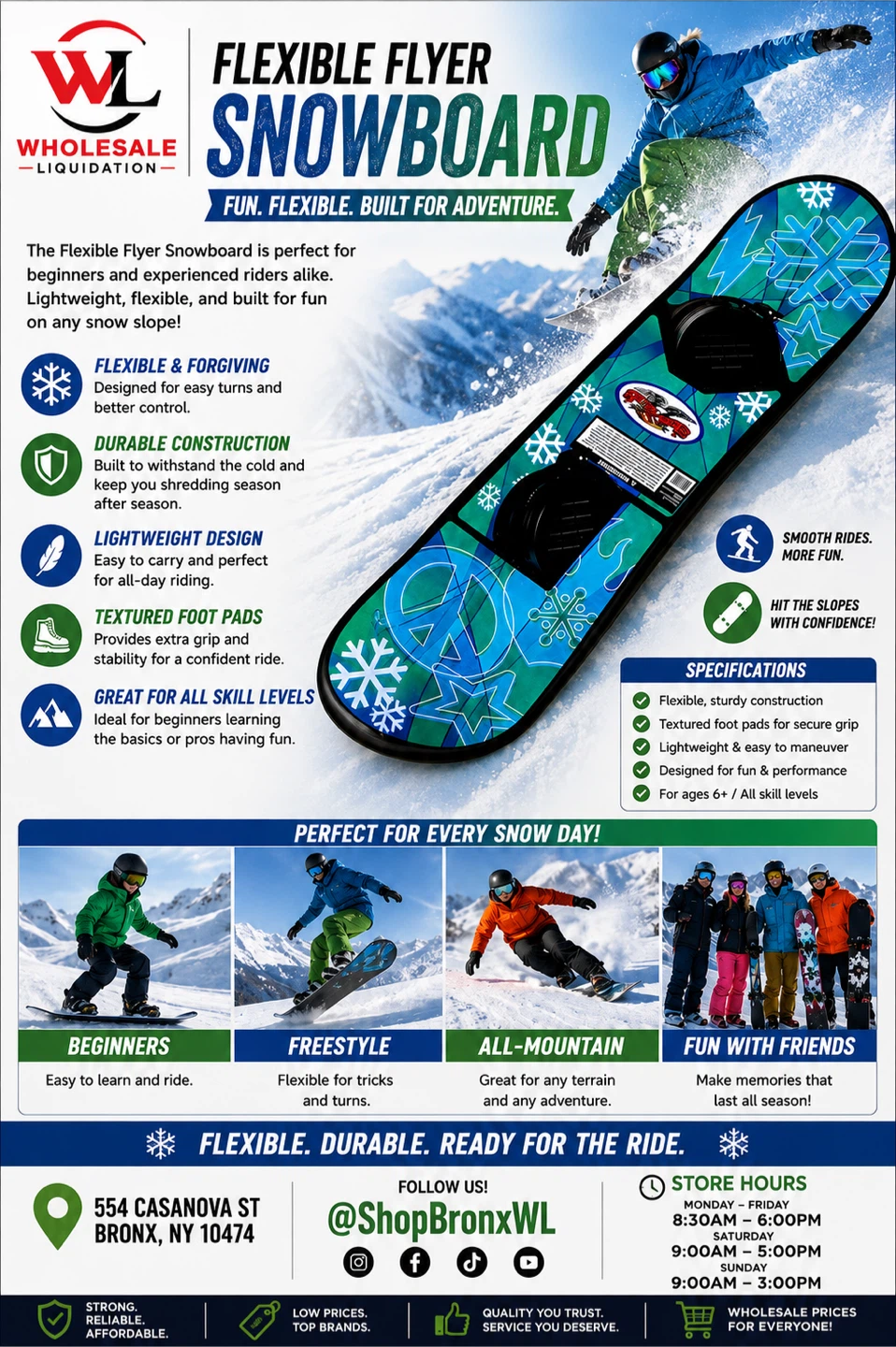 Flexible Flyer Snowboard - Fun & Flexible for All Skill Levels