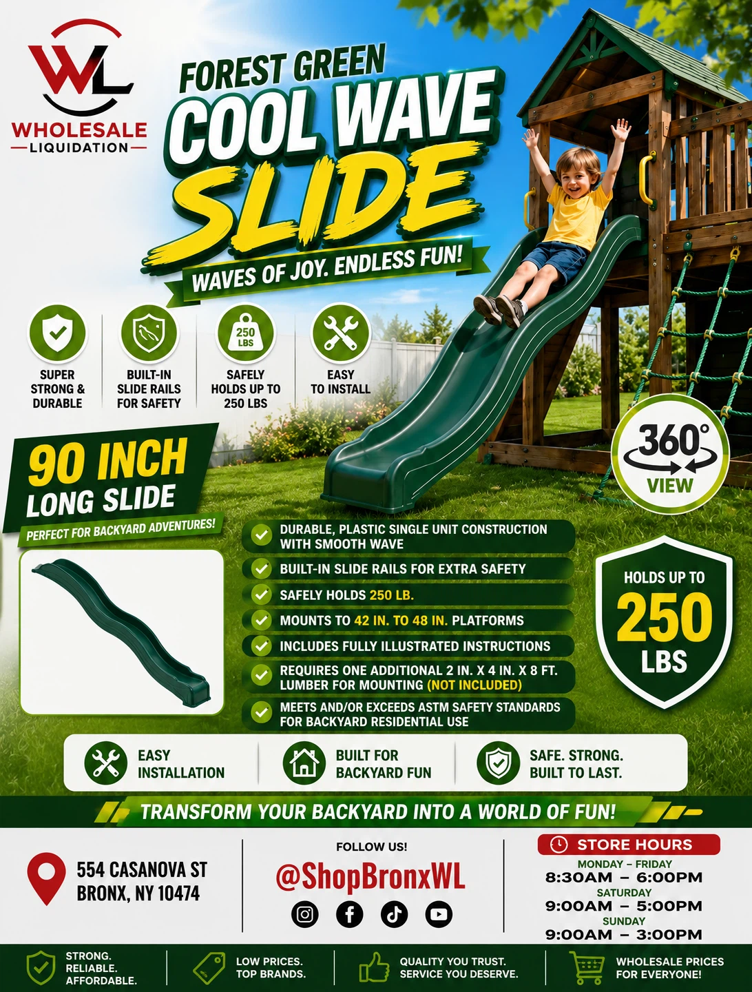 Forest Green Cool Wave 90 Inch Long Slide