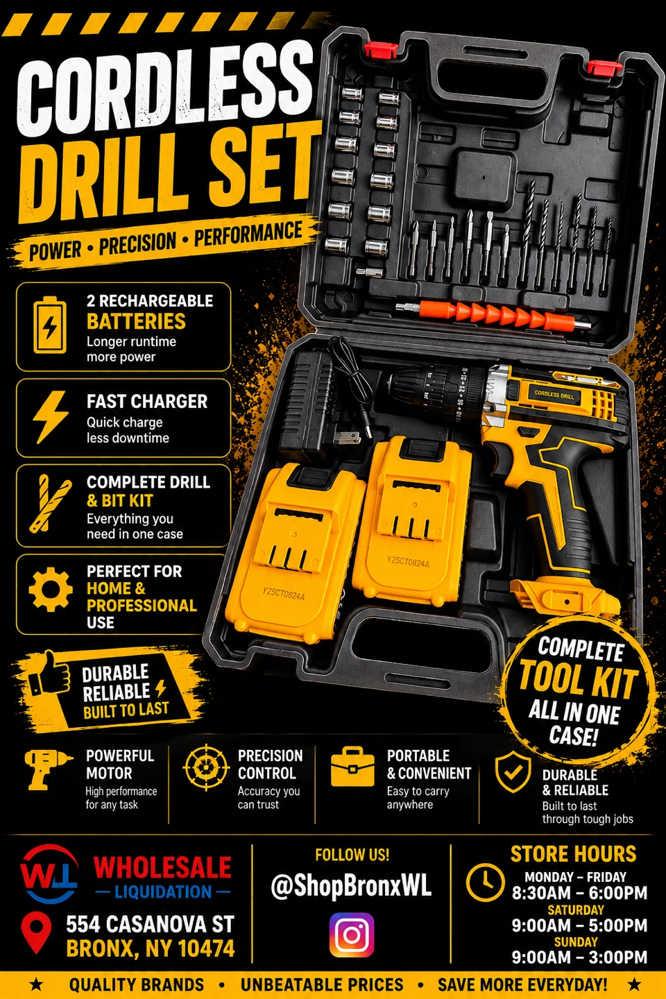 Cordless Drill and Bit Set with 2 Batteries
