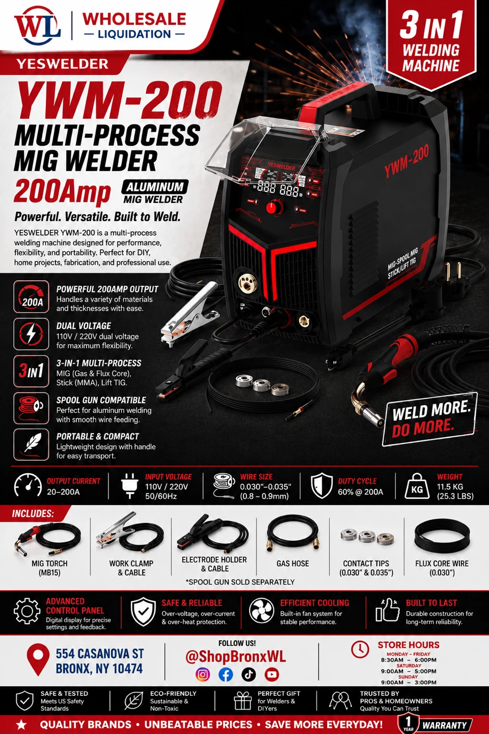 YESWELDER YWM-200 Multi-Process MIG Welder 200Amp