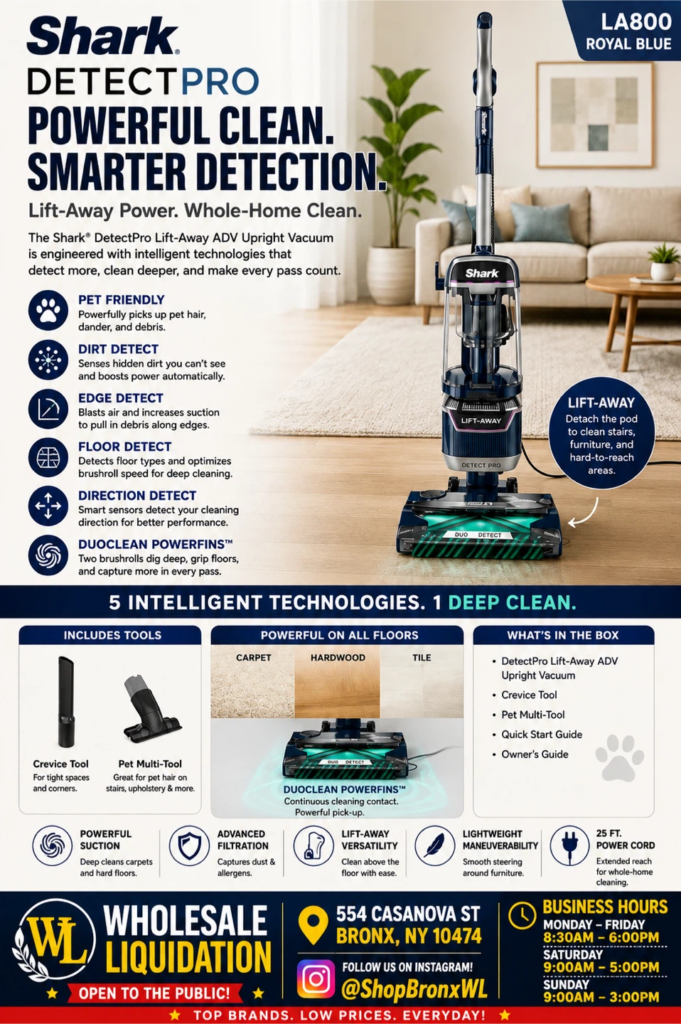 Shark DetectPro Lift-Away ADV Upright Vacuum LA800 Royal Blue