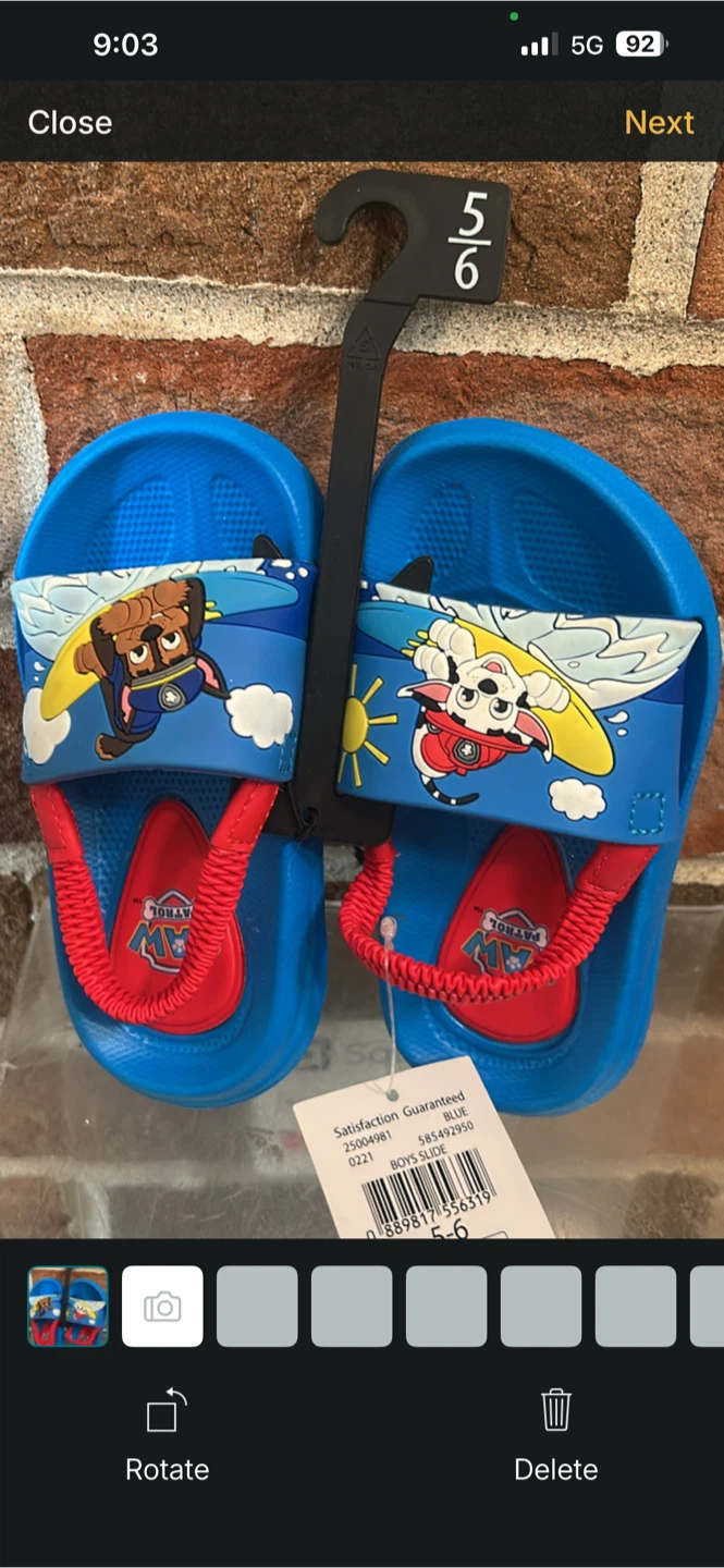 Paw Patrol Boys Slide Sandals Size 5/6